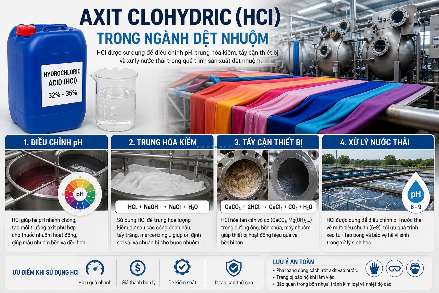 Axit Clohydric (HCl) trong dệt nhuộm: Ứng dụng kỹ thuật và vai trò